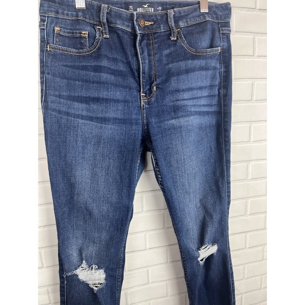 Hollister Jeans Women's 7S W28 L28 Blue High Rise Super skinny Deconstructed - Picture 2 of 12